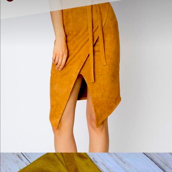 Faux suede asymmetric skirt with tie - Picture 1 of 9